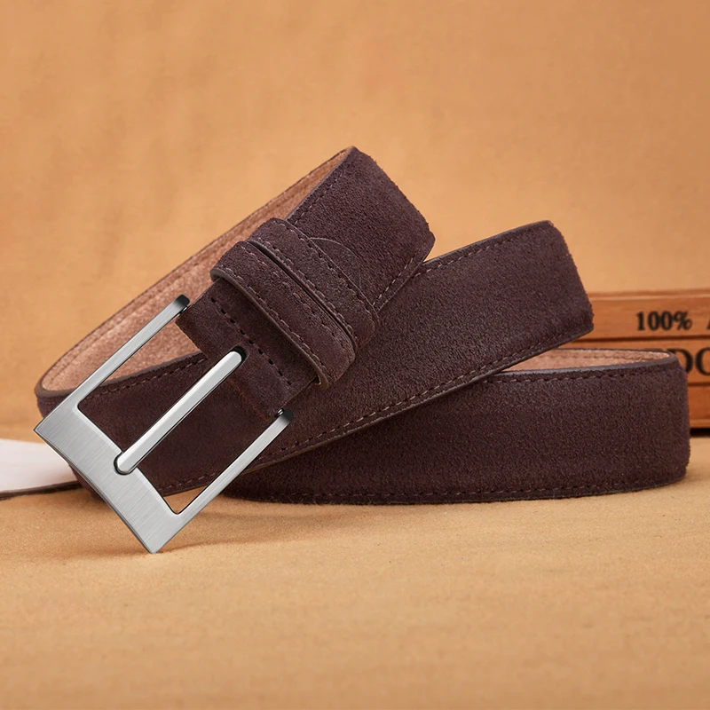 Sude Gürtel aus Rindsleder für Herren und Damen, karierte Jeans, Dornschließe, luxuriös, hochwertig, klassisch, echtes Leder, Sude-Gürtel, Rindsleder