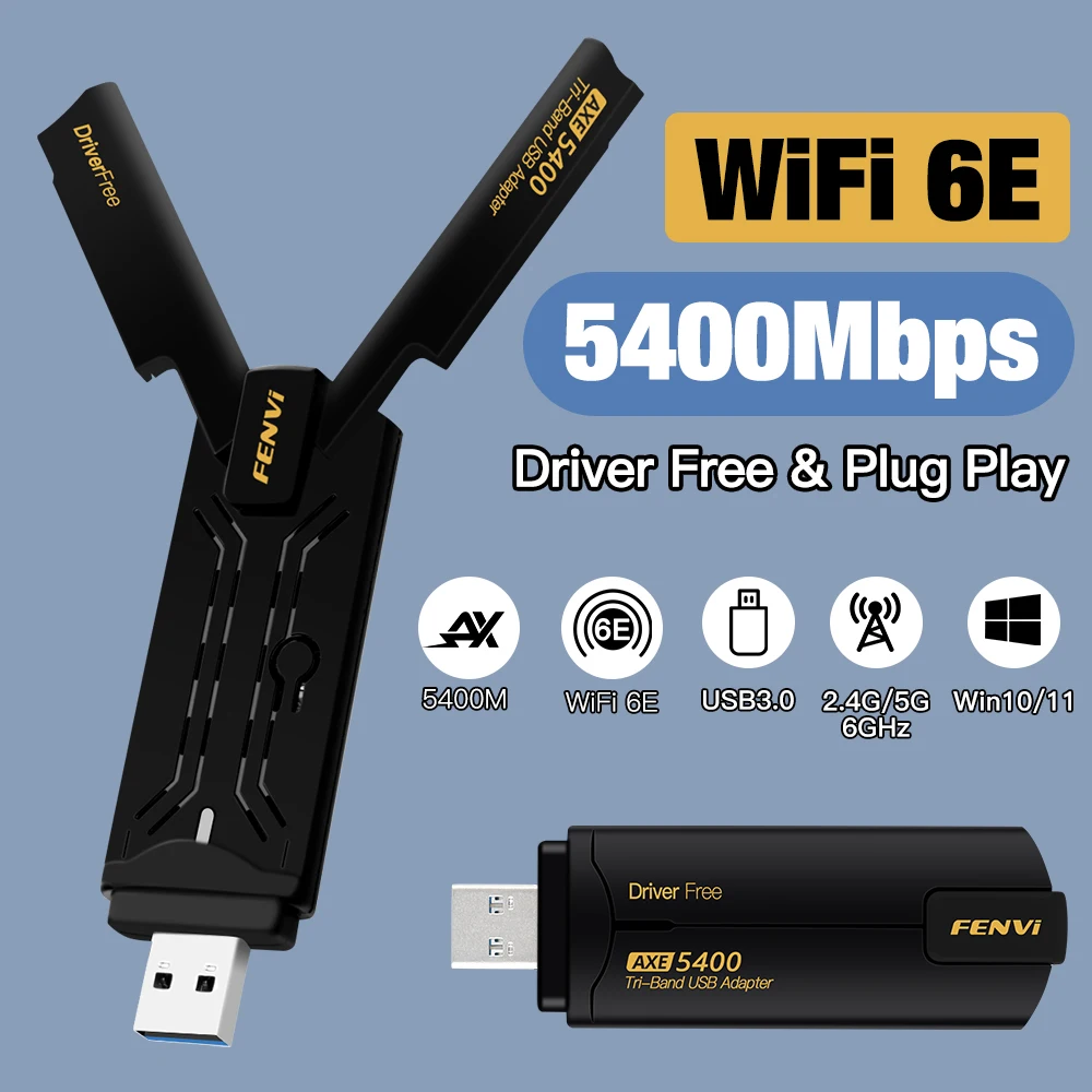 

WiFi 6E 5400Mbps Wireless WiFi Dongle USB 3.0 Adapter 2.4G 5Ghz 802.11ax Network Card Receiver Desktop Gaming For Windows 10 11
