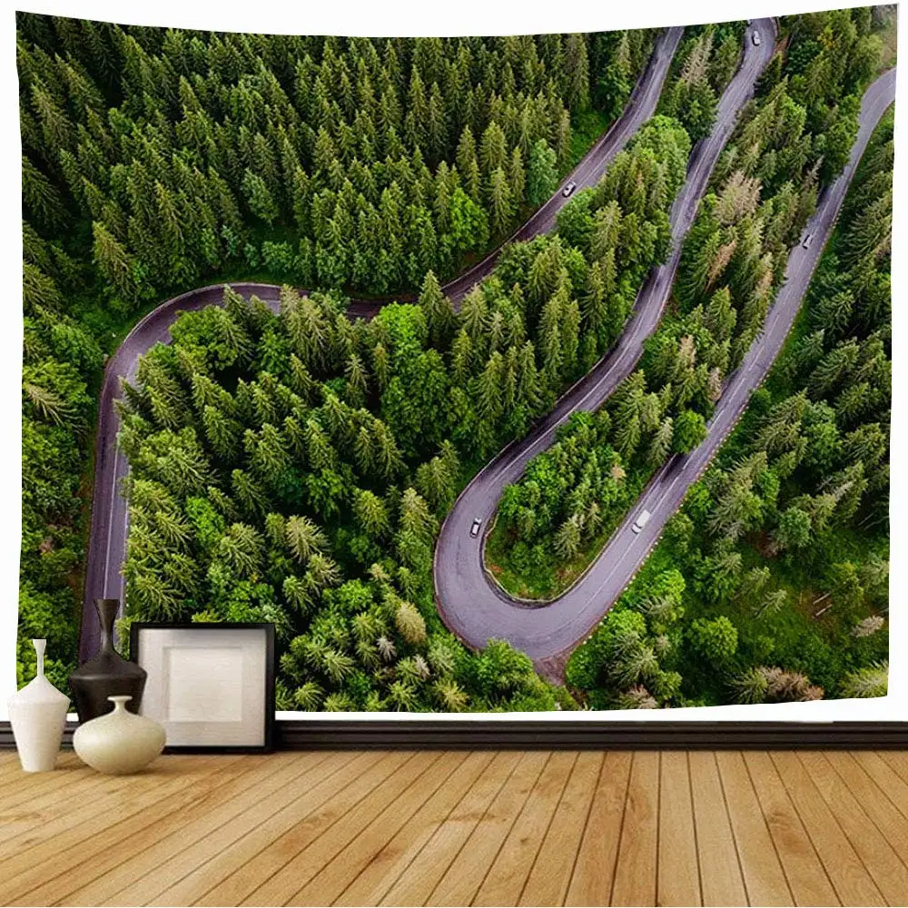 Aerea Flight View Arazzo Country Nature Forest Road Adventure Trip Arazzo Wall Hanging Decor Per Camera Da Letto Soggiorno Dormitorio