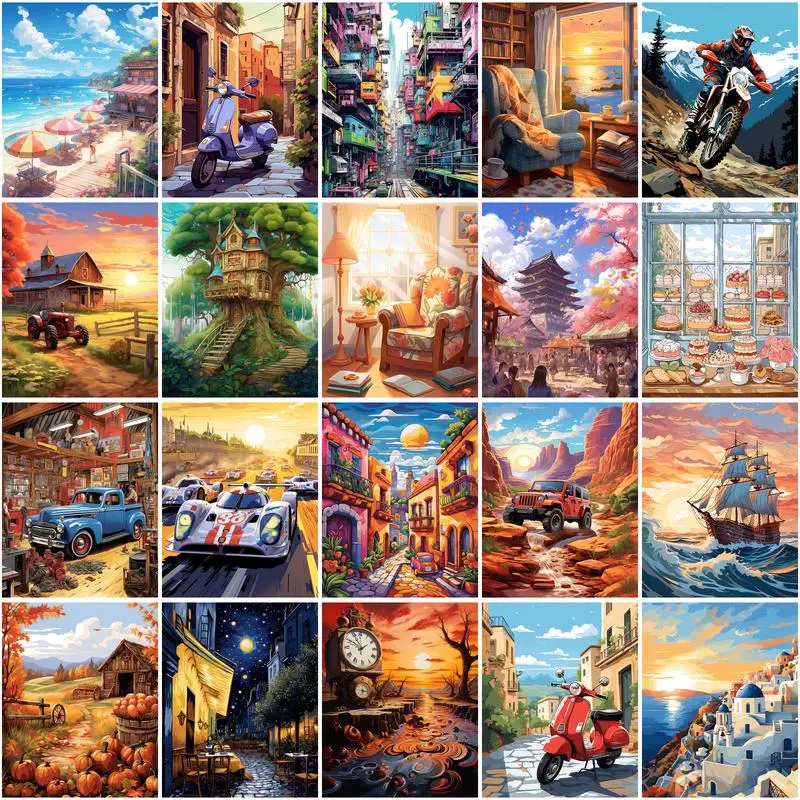

36-48 Color Paint By Number House Landscape DIY Pictures By NumbersKits HandPainted Paintings Art Drawing On Canvas Home Decor