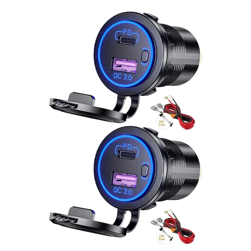 

2 шт., автомобильное зарядное устройство USB Type-C и QC 3,0, 12 В