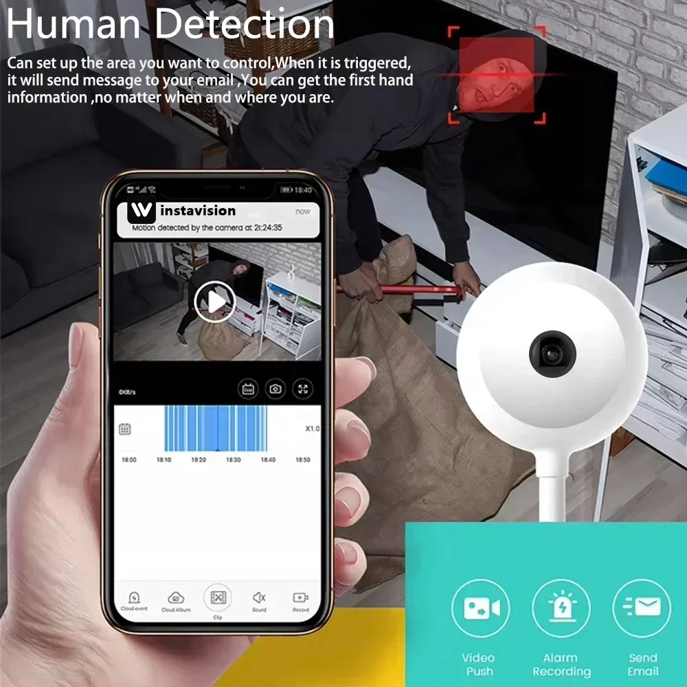 Mini 5MP WiFi Security Camera Indoor Wireless USB Light Bulb Camera Motion Detection 2-Way Audio for Baby Monitoring Protection 4