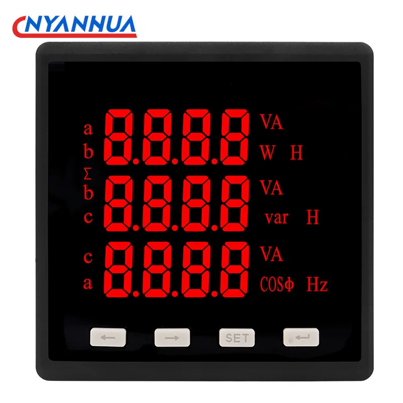 Multimetro Digitale Trifase Volt Ampere Frequenza Ac80-270V Alimentatore Led 96*96Mm Con Ct Trifase