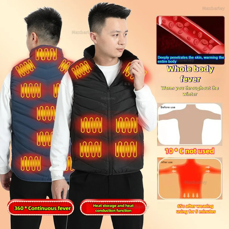 Graphene 15 Zone Heating Vest Men Winter Large Size Smart Warm USB Electric Heated Vest Self-heating Clothes Snow Cold Jacket