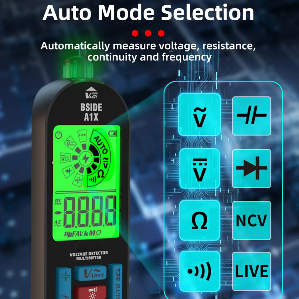 Digital Multimeter Tester Smart Mode With Red Green Backlight Measures Capacitance Diode Ohm