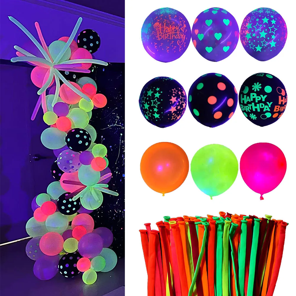 20 stücke UV Neon Luftballons Neon Glühen Luftballons UV Schwarzlicht Luftballons Schwarzlicht fluor zierende Luftballons leuchten Geburtstags feier Dekor