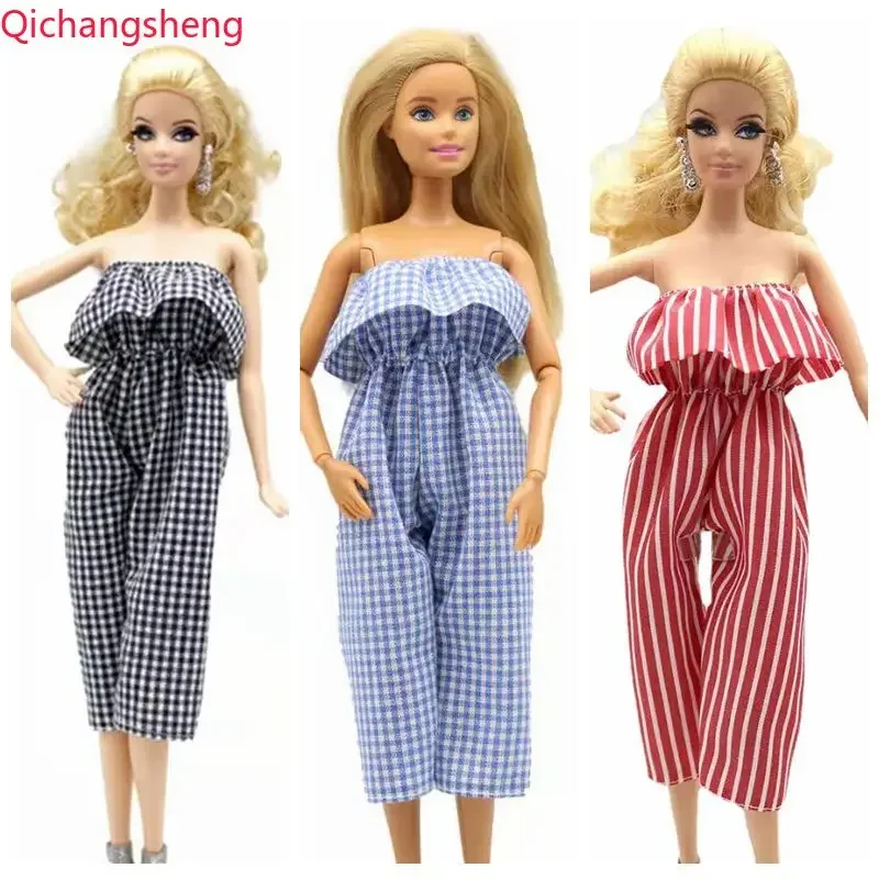 

Fashion 11.5" Dolls Accessories 2pcs/lot Plaid Off Shoulder Jumpsuit 1/6 BJD Doll Clothes For Barbie Clothes Striped Outfits Toy