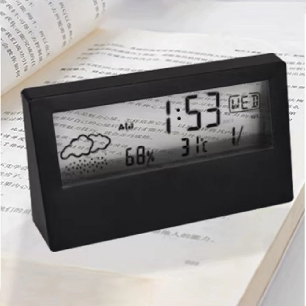Thermo-Hygrometer Digital Alarm Clock Creative Weather Teperature Calendar LED Display Electronic Alarm CLock