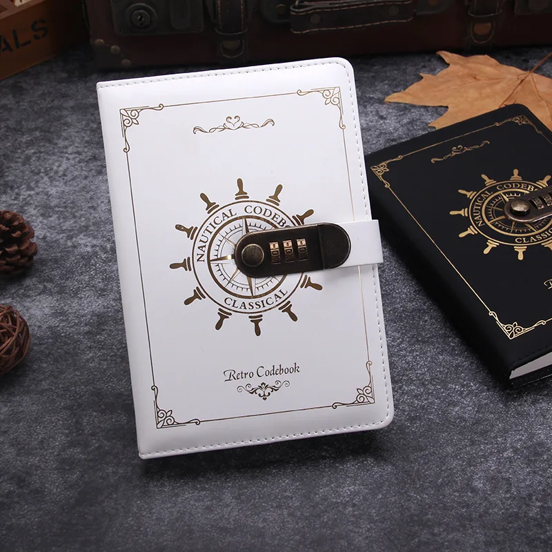 

A5 Vintage Password Book Metal Lock Leather Waterproof Surface Student Creative Handbook Business Office Notebook Diary