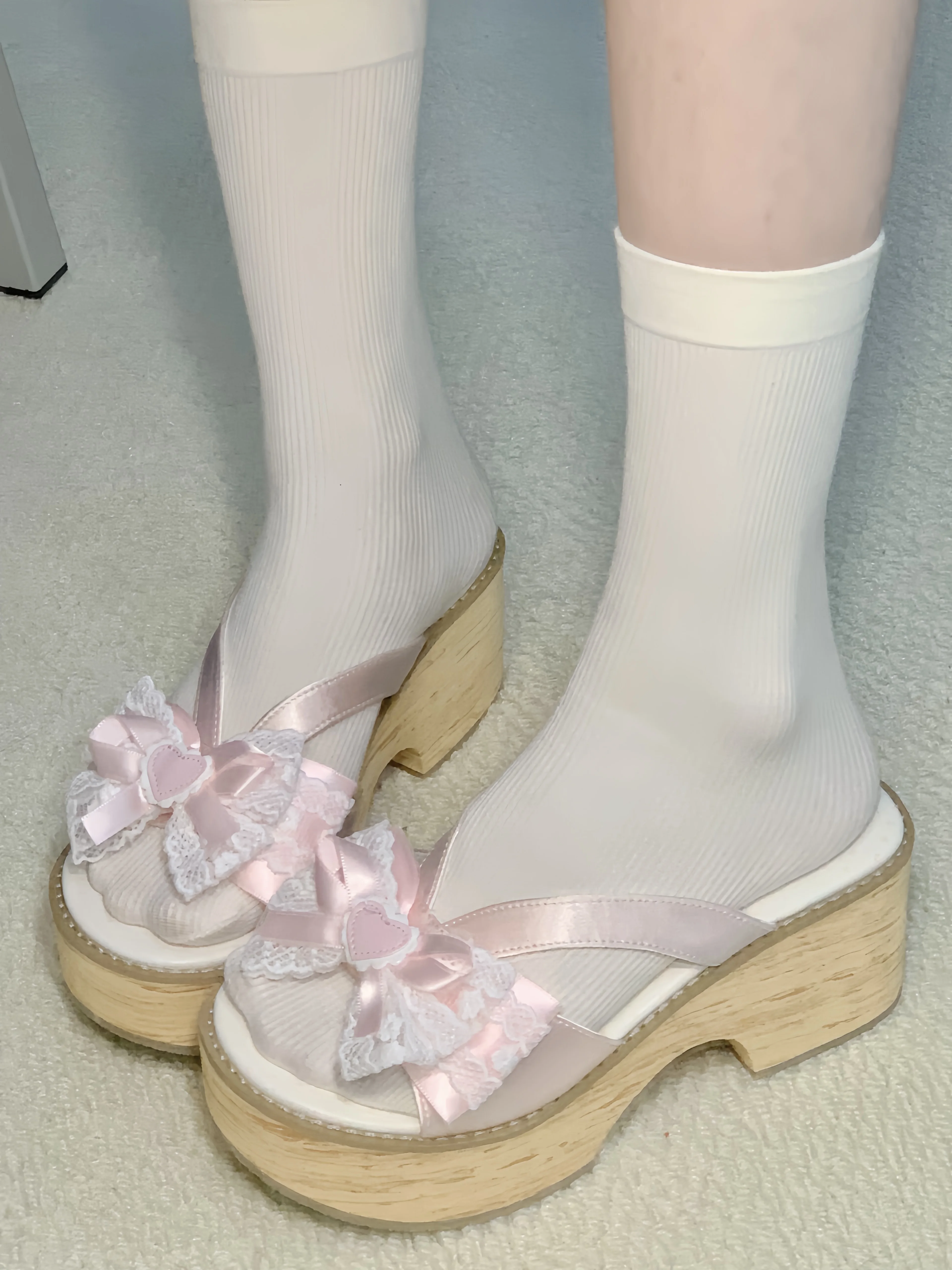 Original Japanese Lolita Sandals Shoes Platform Heightening Kawaii Bow Platform Shoe Version Clogs Shoes Girls Cos Sandals Women