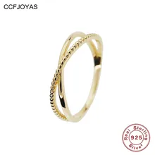 

CCFJOYAS Simple ins 14k Gold Plated Rings for Women 925 Sterling Silver Geometric Cross Hollow Ring Fashion Party Jewelry Gift