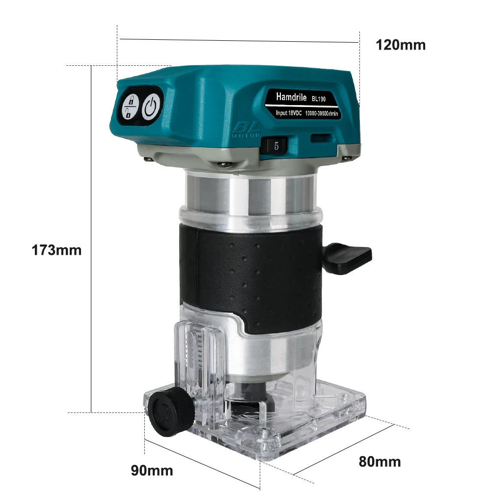 18V Cordless Woodworking Trimmer 18V Brushless 1/4" Compact Router with Fixed Base Compatible BL1830 1840 1850 1860 Battery 6