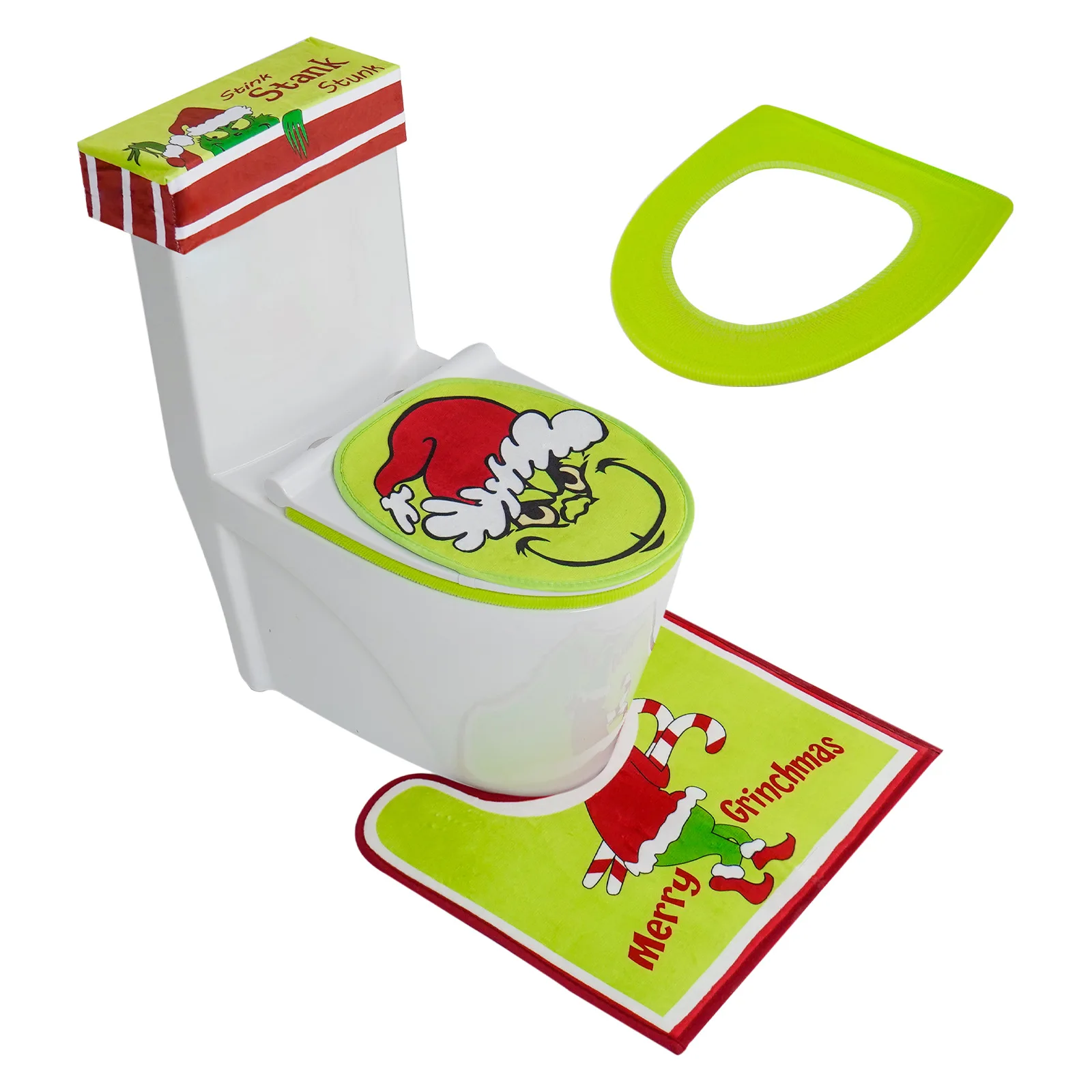 Toilet seat cover toilet mat toilet seat cushion toilet mat set Christmas Toilet Cover Christmas Decoration Set Grinch Seat Cushion Toilet Seat Foot Pad Bathroom Creative