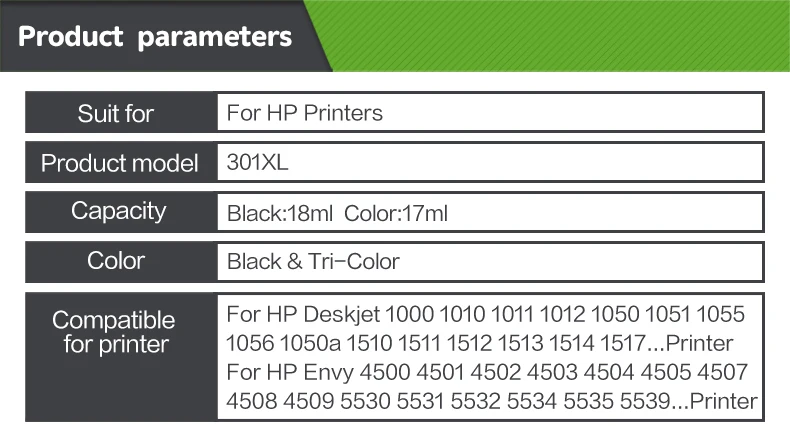 Description Picture 3 of itemPlavetink Replacement Ink cartridge for HP 301 HP 301XL HP301 For HP DeskJet 1050 2050 2510 3050a 3510 1510 2540 4500 printer