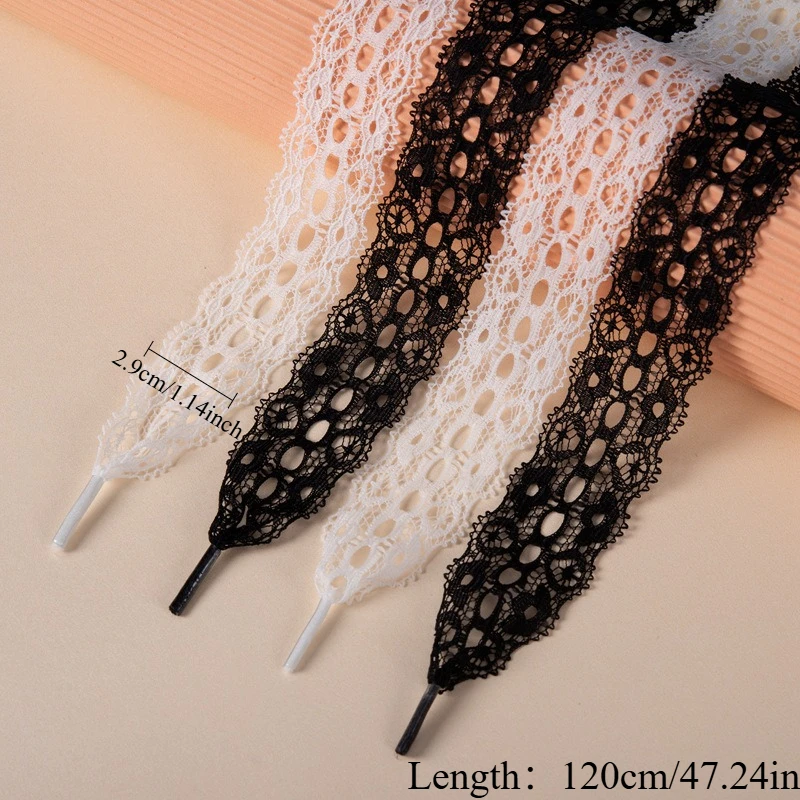2 쌍 120cm 여성용 레이스 신발 끈 캐주얼 신발 2.9CM 폭 플랫 신발 끈 운동화 용 블랙 화이트 신발 끈 액세서리