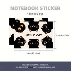 Charming Black Cat Laptop Cover Set - Expressive Eyes Design, Non - Slip Vinyl Protector, Easy Application (2PCS)