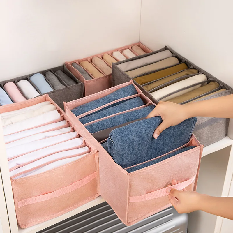 Dormitory Closet Organizer For Clothes Home Separated Foldable Jeans Storage Box 7 Grids