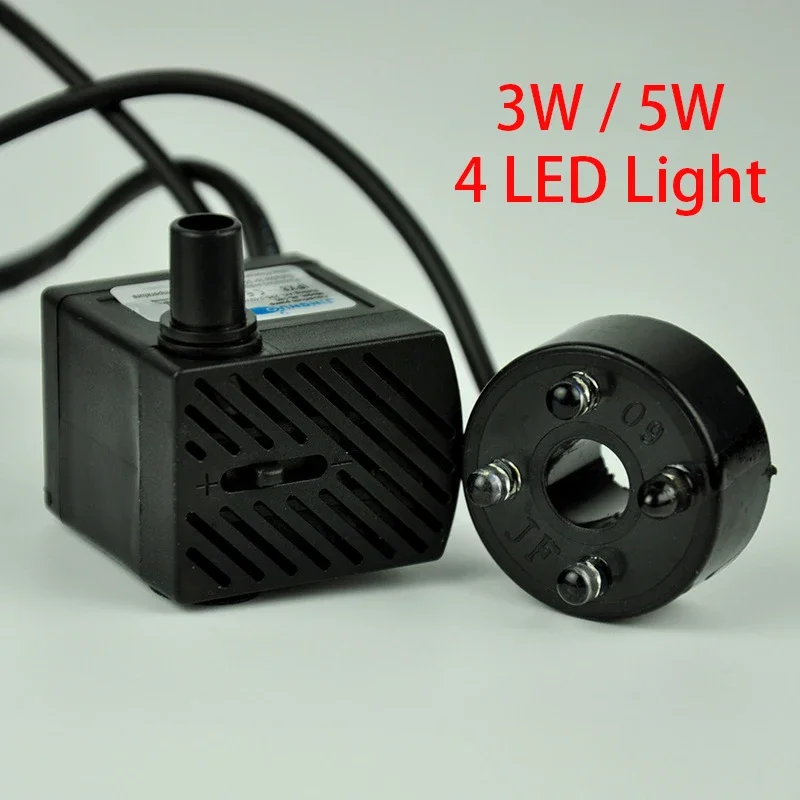 LED Light Fountain Pump Fish Tank Water Pump 3/5/10/16W 110V/220V For Rockery Garden Aquarium Decoration