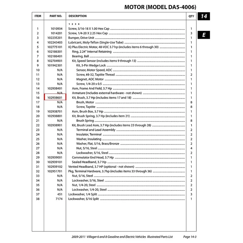골프 카트 키트 브러시 3.7HP, 브러시 모터 102938601, 클럽카 L6 L8 에 적합
