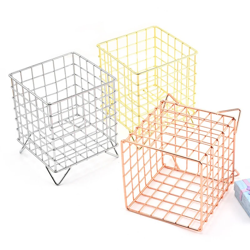 

Wrought Iron Storage Basket Tableware Sundries Organizer Desktop Cosmetics Stationery Sorting Box Home Decoration