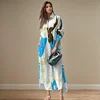 Fashion Sexy Side Split Turn Down Collar Shirt Long Dress Elegant Temperament Printed Long Sleeve Pocket Single Breasted Dress 5