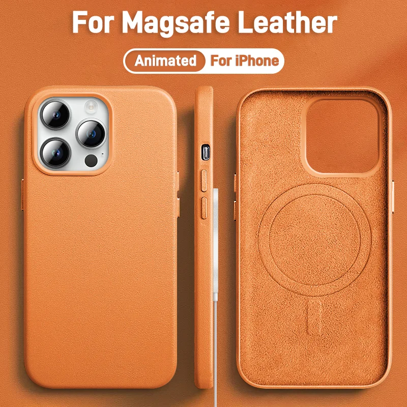 Luxury Leather Magnetic Phone Case with Wireless Charging Animation