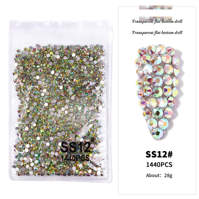 1440pcs Non Hotfix Mixed size crystal ab silver gold FlatBack Rhinestones  Nail Art Decorations Glitter Gems glue on - AliExpress