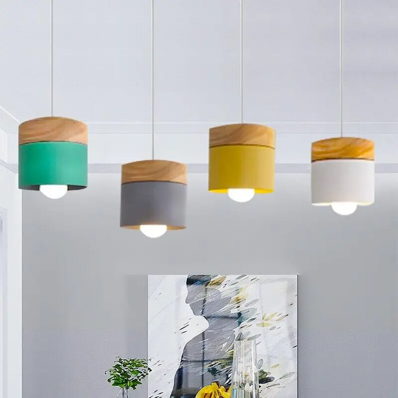 

E27 LED Pendant light Modern Macaron Hanging Lights Colorful Wood Fixture Kitchen Island Bar Hotel Parlor Loft Chandelier