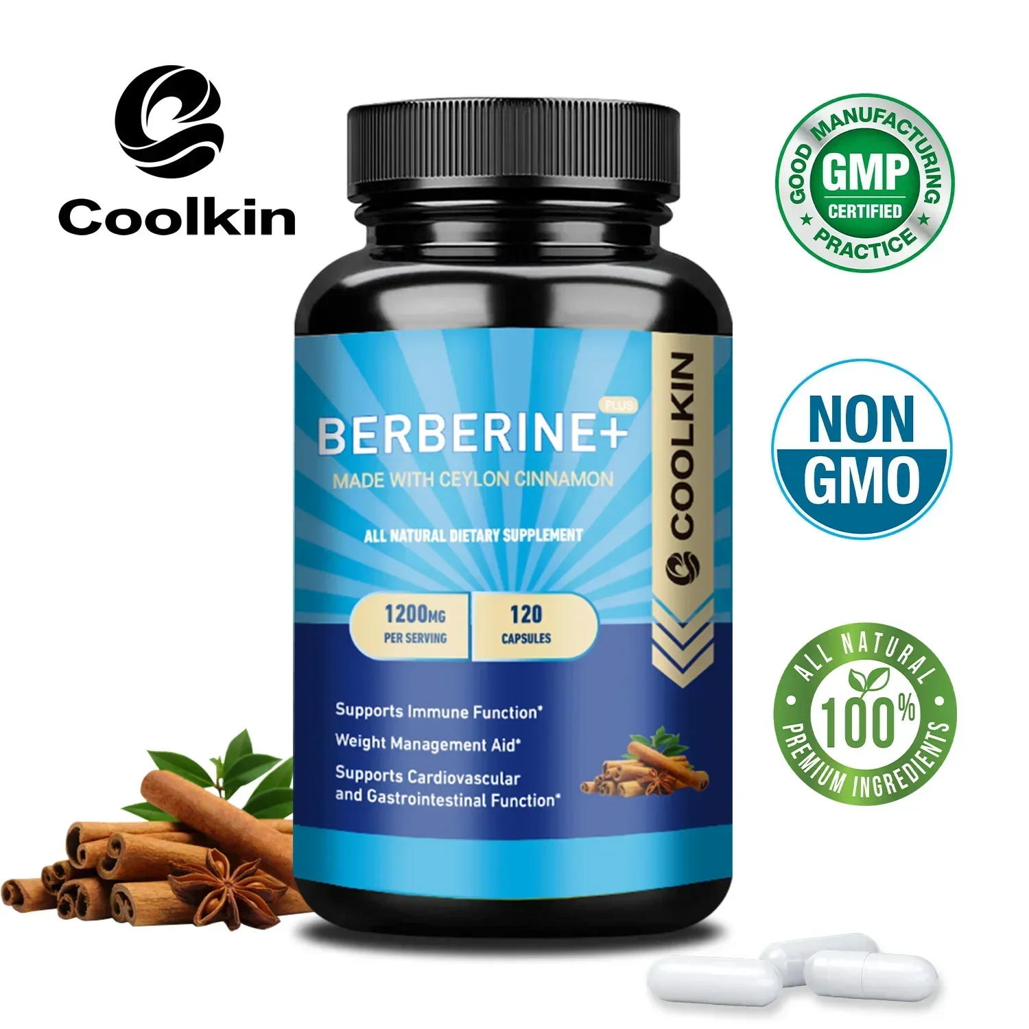 Premium Berberine HCl 1200 Mg Plus Organic Ceylon Cinnamon-Immune System Support, Weight Management Supplement