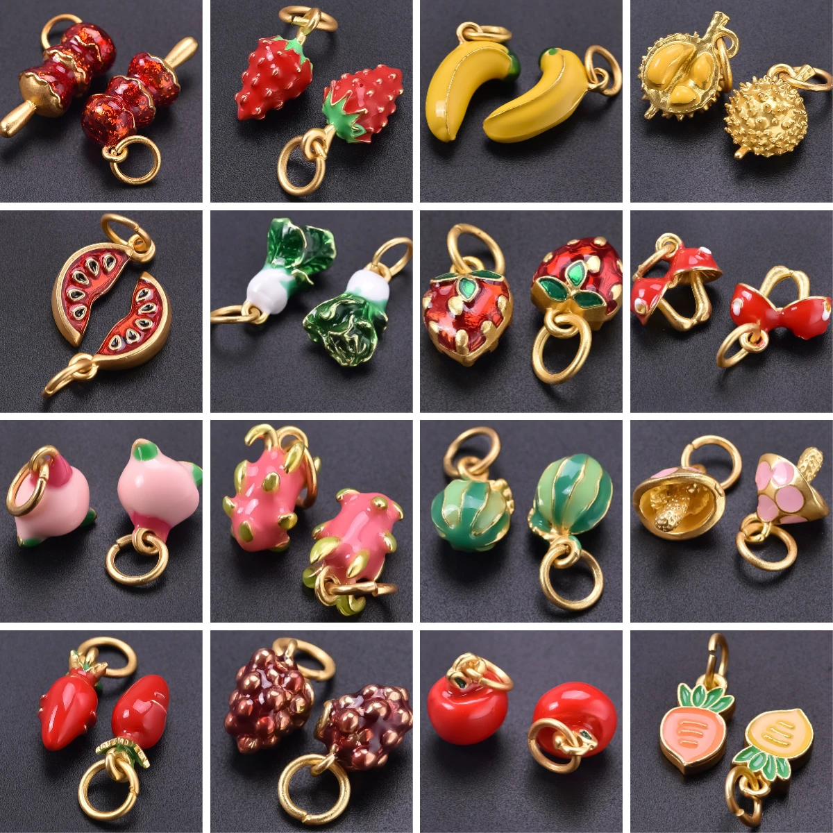 6pcs/16pcs/lot 3D Fruit Food Strawberry Banana Enamel Charms Tanghulu ...