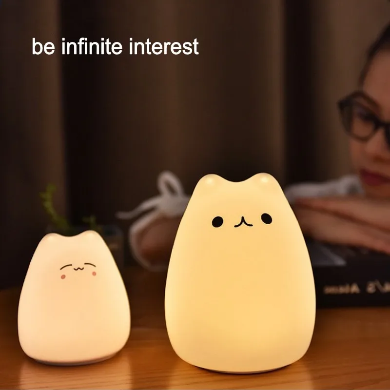 mushroom night light Cute Animal Little Cat Touch Sensor Control LED Night Lights 3AAA Batteries Soft Silicone LED Lamp Lantern Gift dinosaur lamp