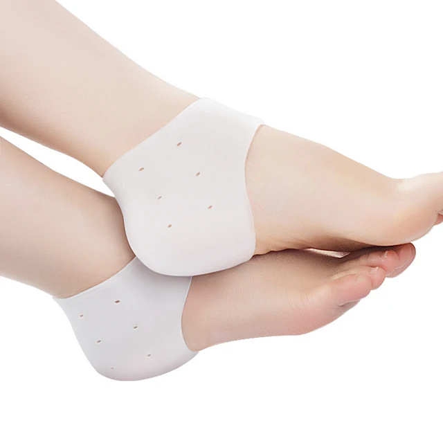 Silicone Heel Protector Protective Sleeve Heel Spur Pads For Relief Plantar Fasciitis Heel Pain Reduce Pressure On Heel 1 Pair White