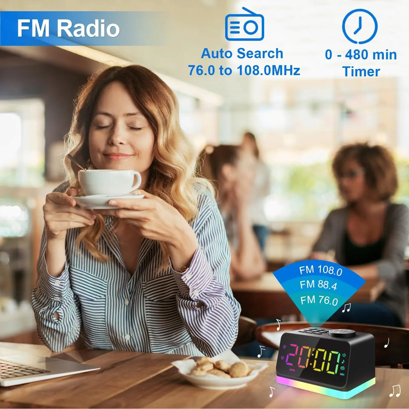 Digital Alarm Clock with FM Radio, Night Light & USB Charging Ports, Sleep Sound Timer for Bedroom, Easy Use for All Ages 2