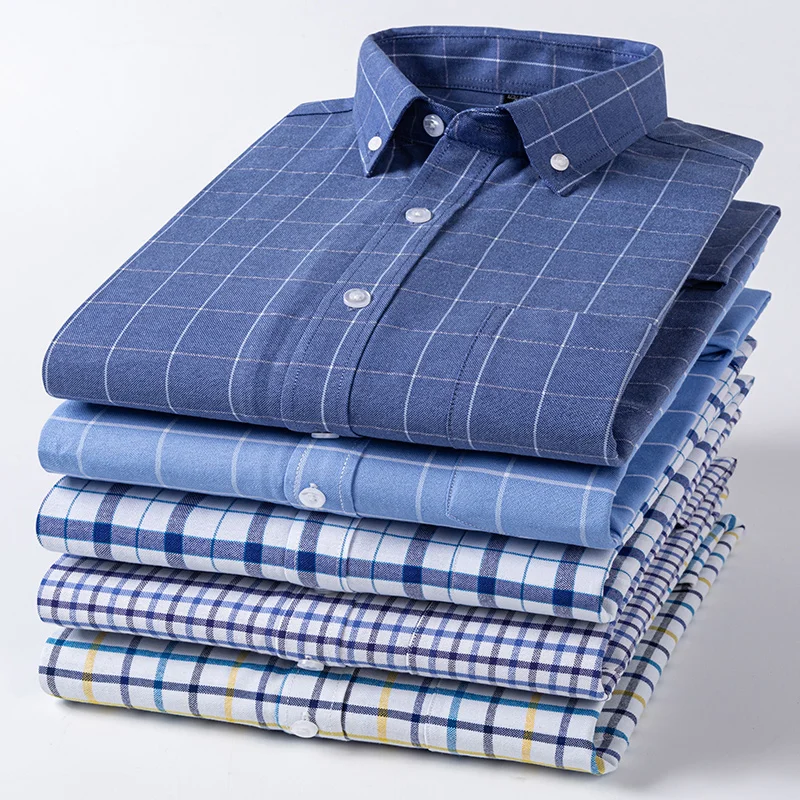Men Oxford Cotton Long Sleeve Casual Slim Solid Color Plaid Print Stripe Formal Dress Shirt Plus Size cotton shirt business shirt men oxford shirts