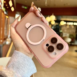 Luxury Matte Translucent Magnetic Ring Stand Phone Case with Lens Protection and Shockproof Design - iPhone 12 (Pink)