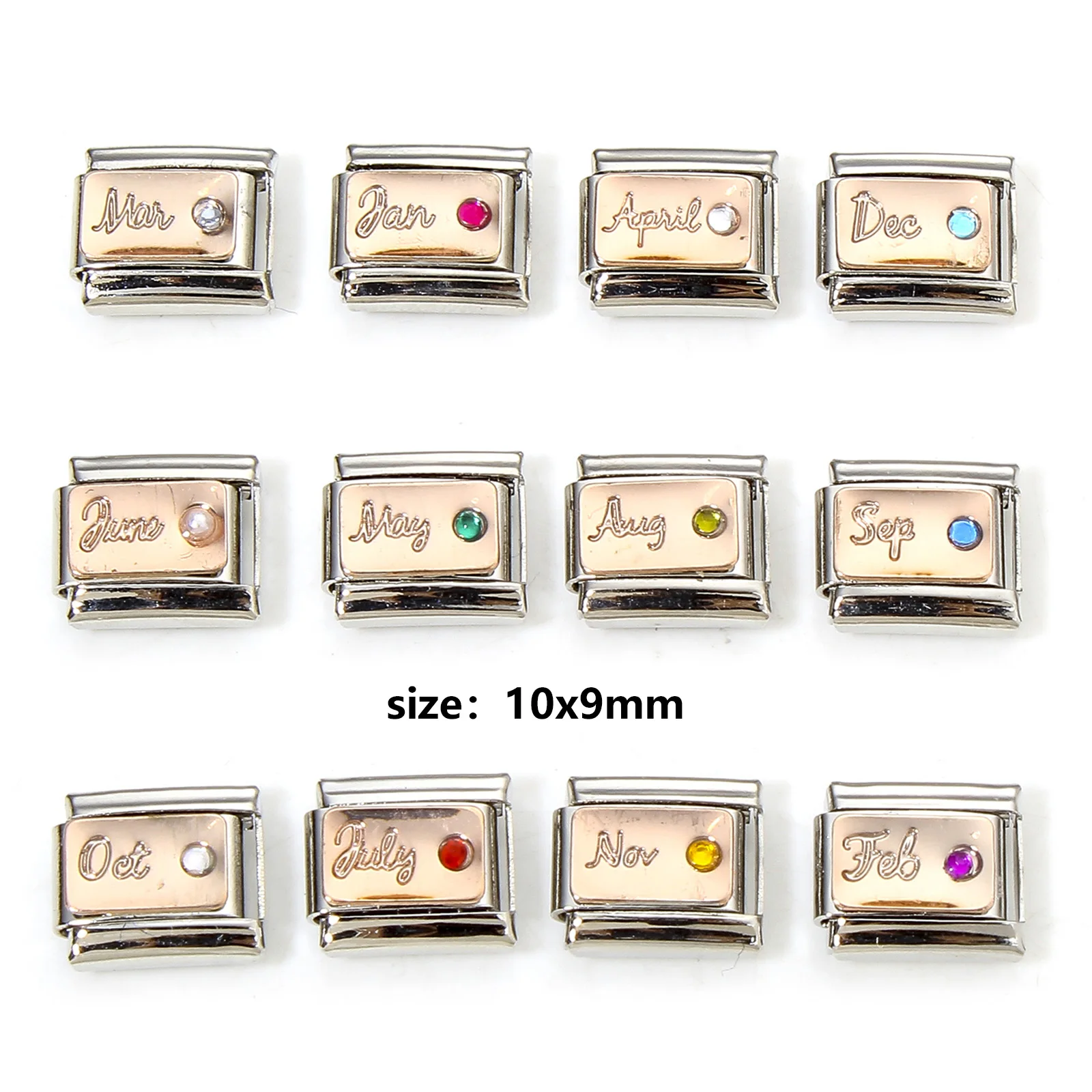 

1 Piece 304 Stainless Steel 12 Months Birthstone Italian Charm Links For DIY Bracelet Jewelry Making Fit 9mm Bracelets Beads
