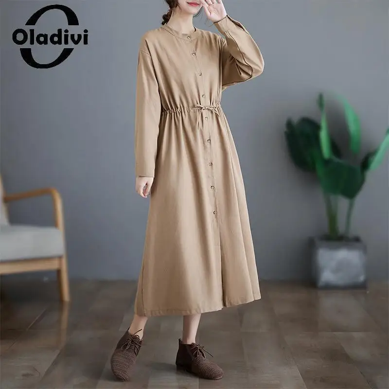

Oladivi Large Size Women Long Sleeve Dress 2023 Spring Autumn New Casual Loose Dresses Female Oversized Clothes 3XL 8012