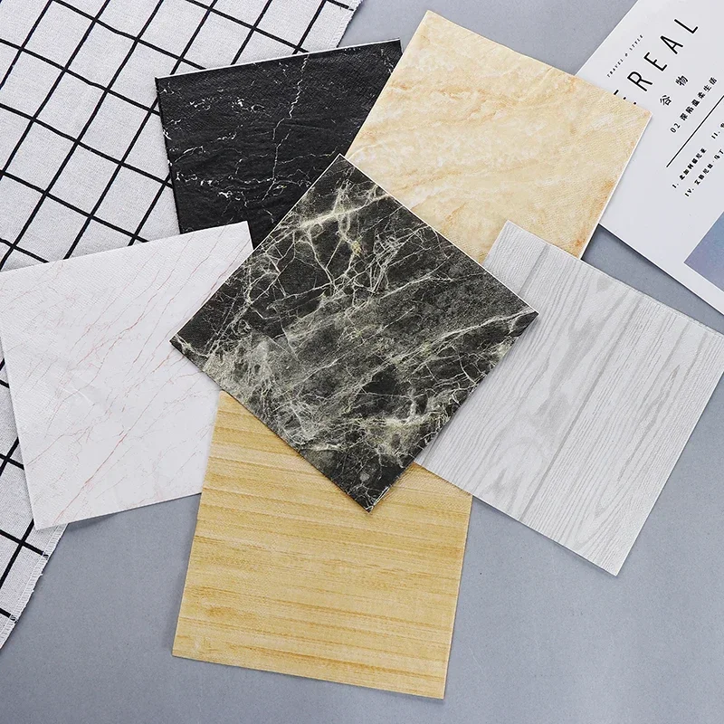 Imitation Wood Grain Marble Tile Colorful Printed Paper Napkins Facial Tissue Personalized Paper Napkins Party Placemats