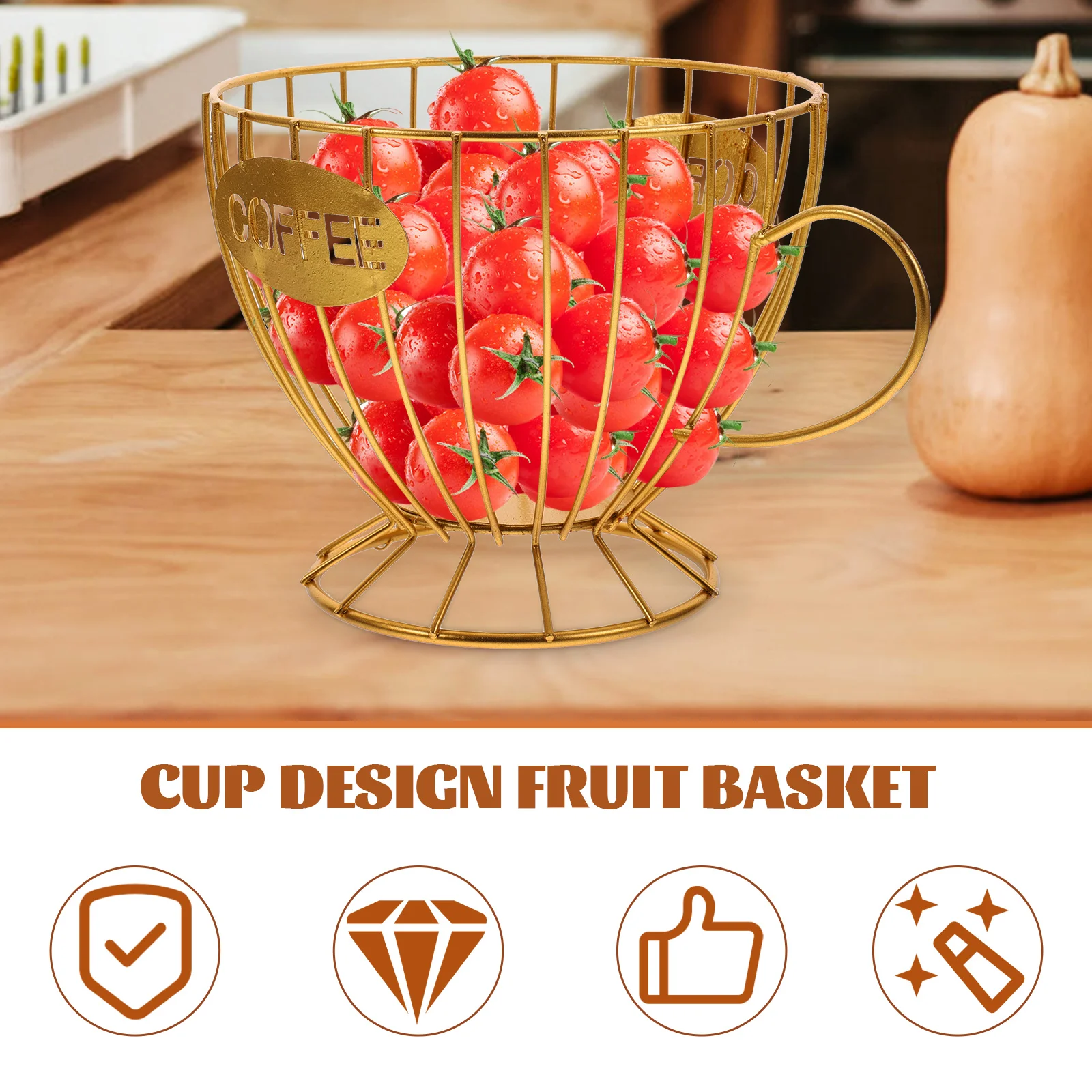 

Coffee Storage Basket Dining Table Fruit Container Shelves Organizer for Countertop Round
