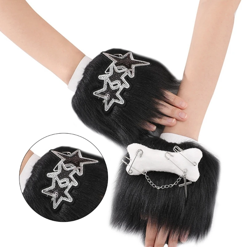 

Fashion FurryFurs Wrist Cuffs for Girl Warm Plush Cuff Sleeves Women Cool Wrist Decors Cuff Warmer Wrist Sleeves