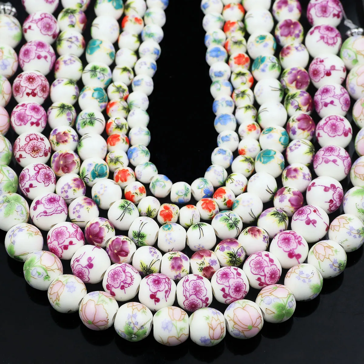 20pcs Multicolor Floral Oblate Ceramic Spacer Beads