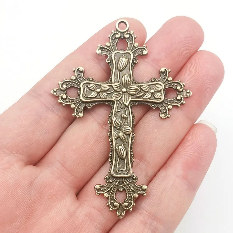 Cz Cross Charms Jewelry Making  Antique Silver Cross Charms - 2pcs 53x74mm  Antique - Aliexpress
