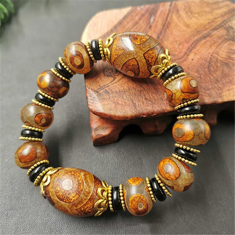 

Браслеты из натурального тибетского агата с тремя бусинами для мужчин и женщин, этнический браслет, ювелирные изделия