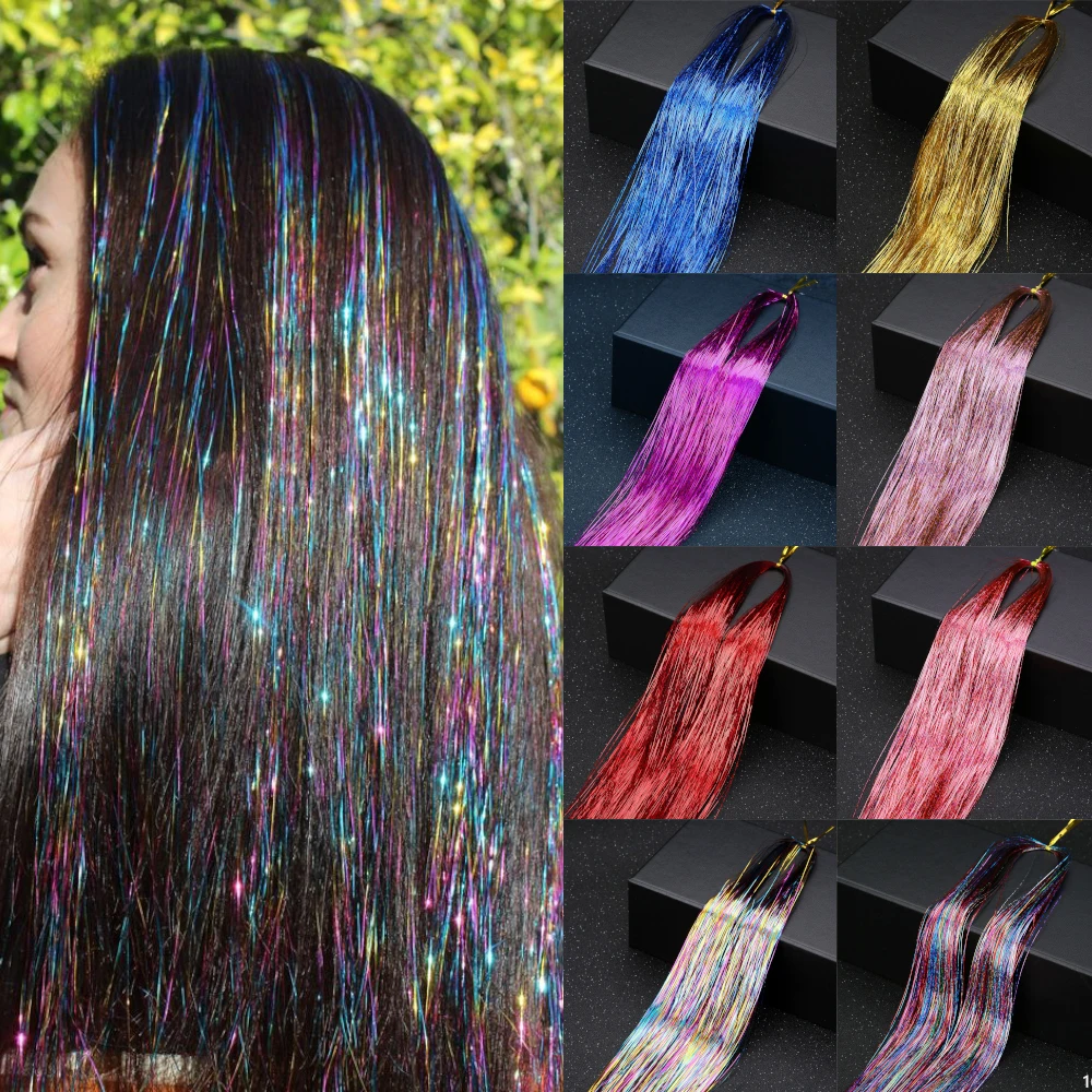 Hair Tinsel Kit, Glitter Extensions Fairy Tinsle 3000 Strands 15 Color  47Inch