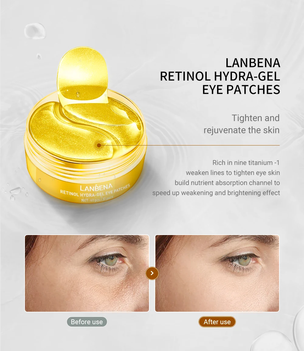 LANBENA Collagen Eye Patches 60Pcs Eye Bags Removal Wrinkles Dark Circles Patches Retinol VC Eyes Pads Sleep Face Mask Skin Care