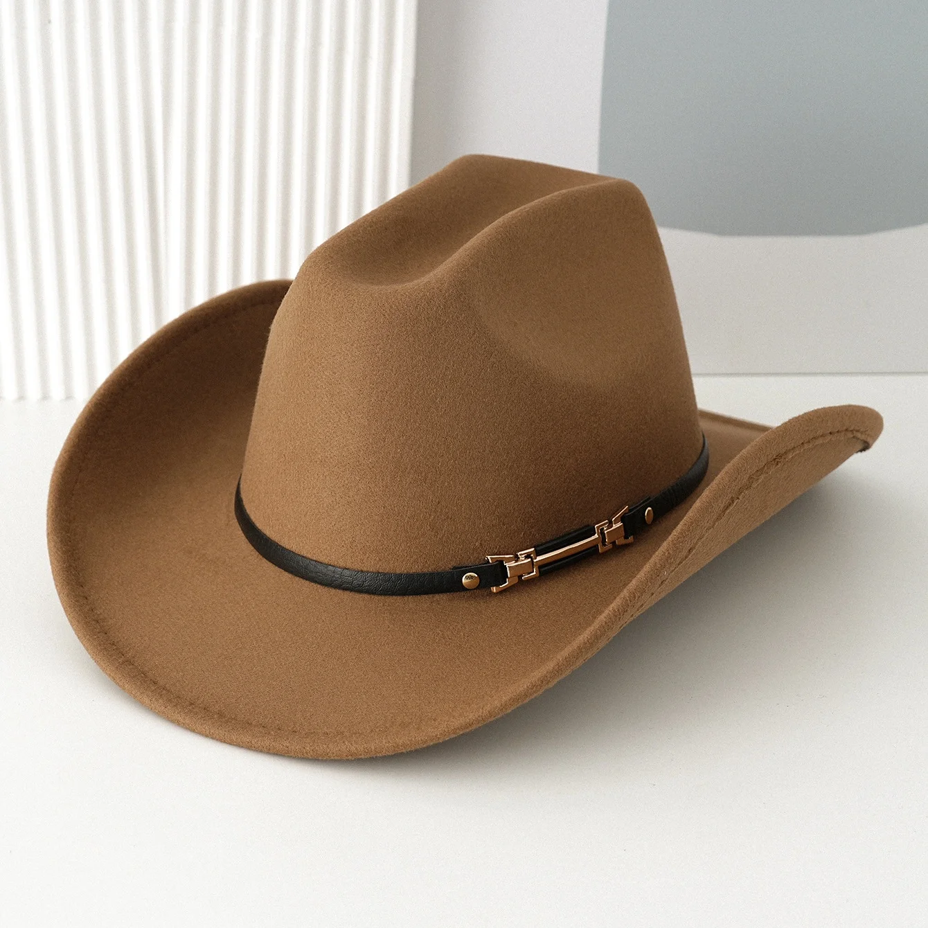 Metal Rivet Belted Cowgirl Hat for Womens Vintage Wide Brim Western Jazz Themed Party Cap