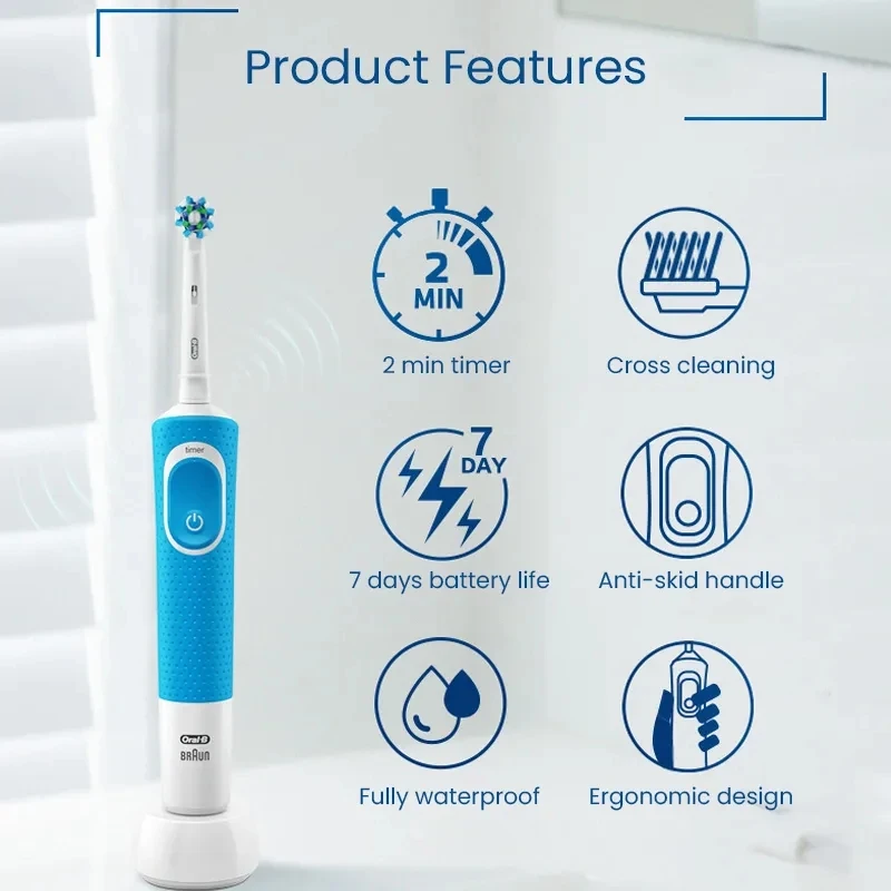 Oral B Vitality Cross Action Electric Toothbrush Rechargeable With 2 Minutes Timer Rotation Clean White Teeth Black/White Brush