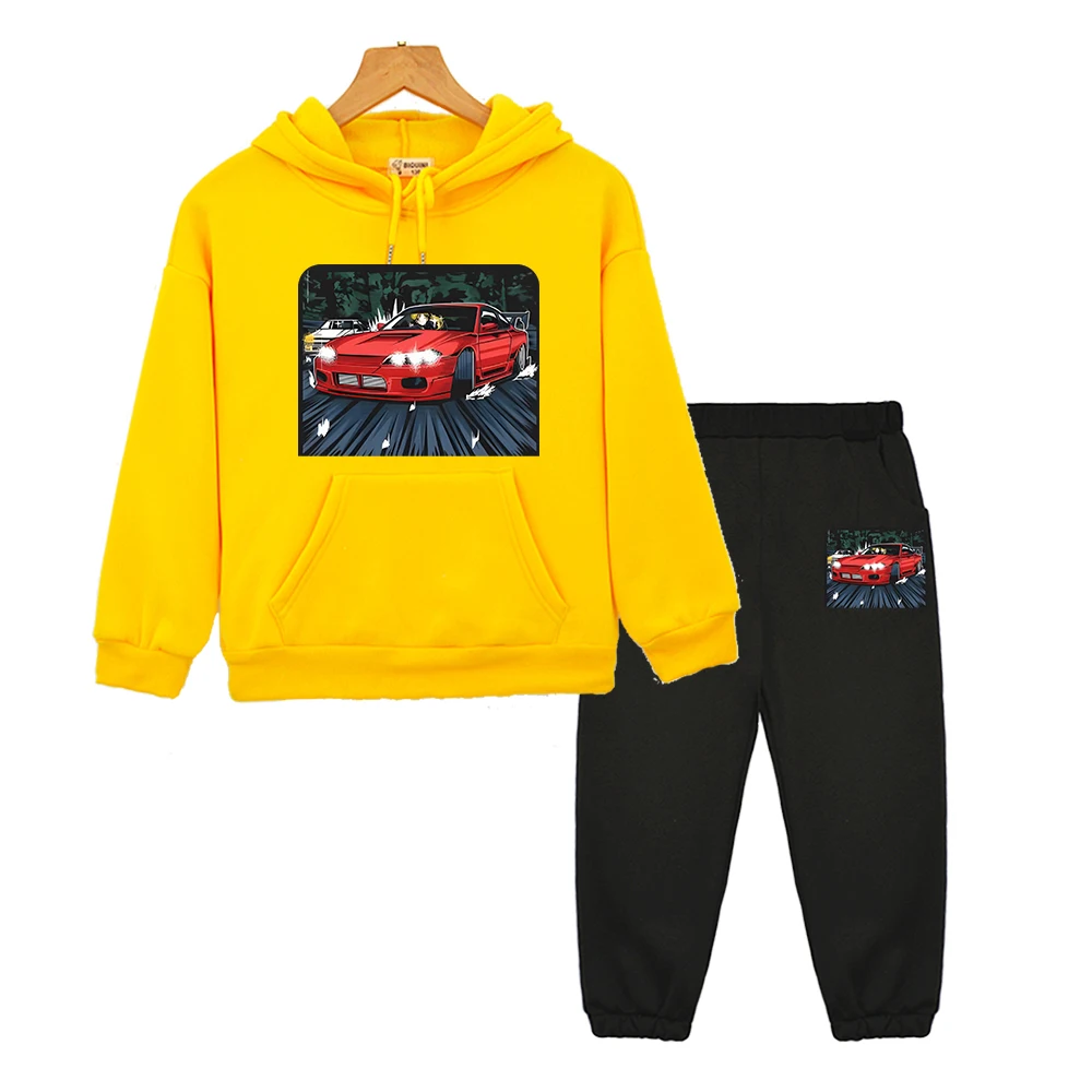 

Japanese Car Boys/Girls Hooded Sets Print Long Sleeve Hoodies Cartoon Pullover JDM Manga Fleece Sweatshirts kids clothes girls