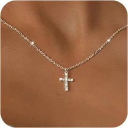 Elegant Cross Pendant Necklace - Dainty 14k Gold or Sterling Silver Plated Jewelry (Silver CZ Cross)