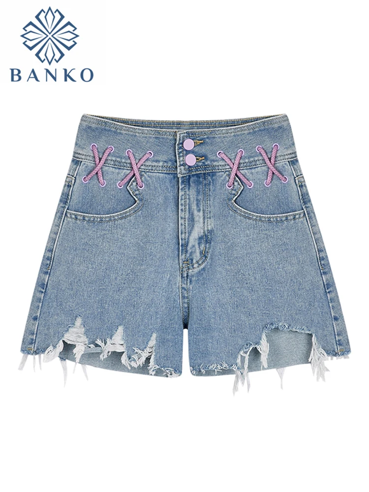 

Women's Denim Shorts Fashion Sexy High Waist Ladies Bandage Blue Shorts Jeans Y2k Casual Harajuku Korean Streetwear 2023 Summer